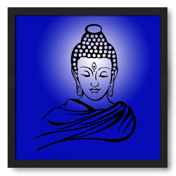 Black Ouline Buddha Face In Blue Background