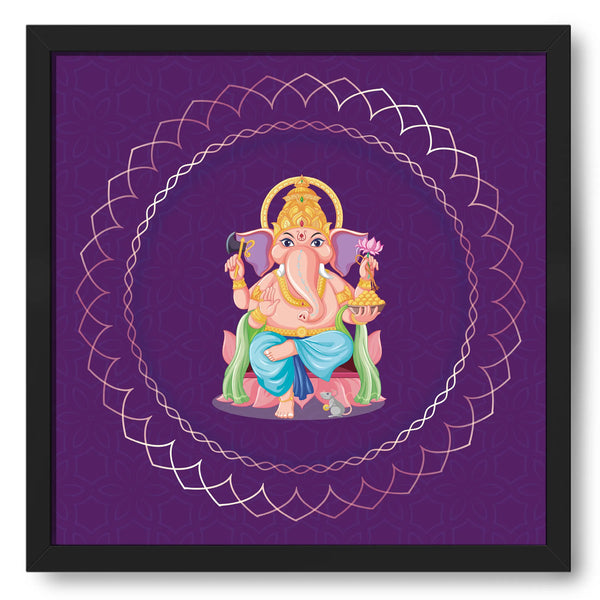 Charbhuja Ganesha In Maroon Decorative Background