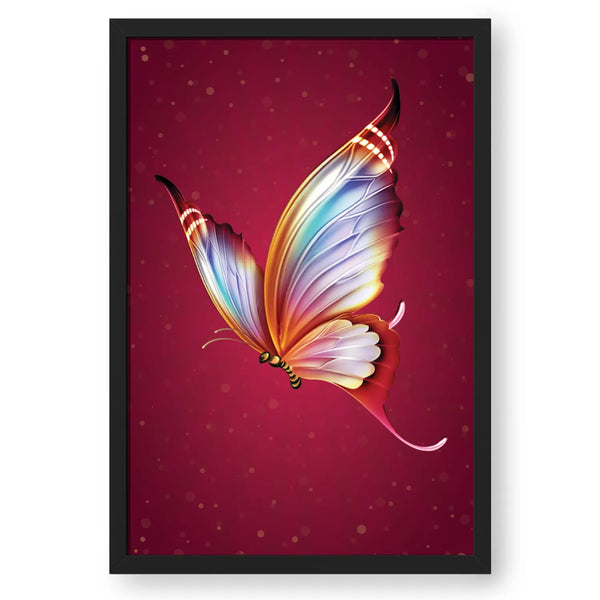 Multicolor Butterfly In Red Poster Framed