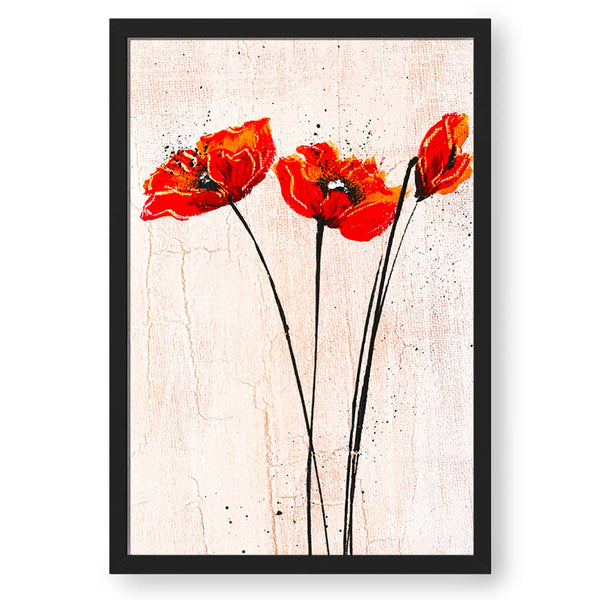 Red Flowers Long Stem Wall Art Framed