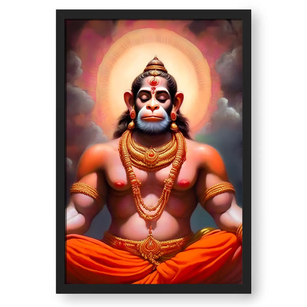 Saffron Shiny Lord Hanuman Meditating Artwork