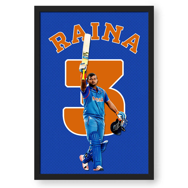 Artwork Of Cricketer Suresh Raina Frame Poster