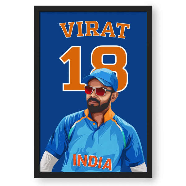 Virat Kohli Blue Artwork Poster Frame