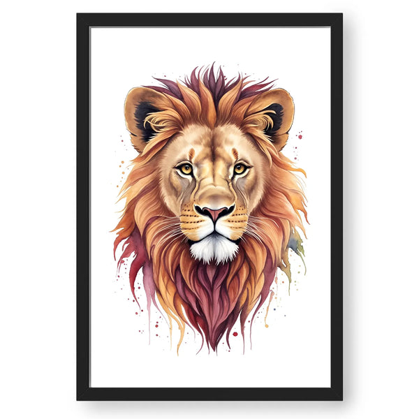 Lion Face Watercolor Style Framed Poster