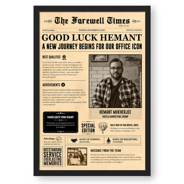 Personalized Newspaper Style Farewell Artwork