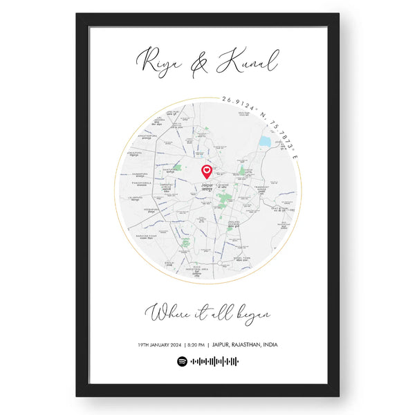 Personalized Distance Map Pictured Framed