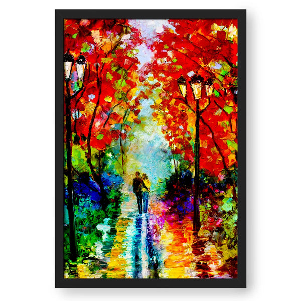 Walking Couple And Colourful Street View