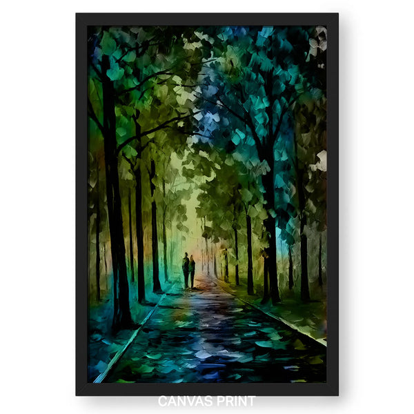 Artwork Of Walking Couple In Colourful Forest