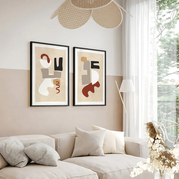 Floating Irregular Shapes & Contemporary BOHO Art- Set Of 2