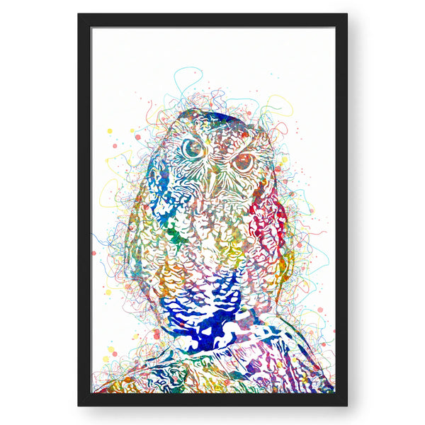 Colorful Owl Line Art Framed