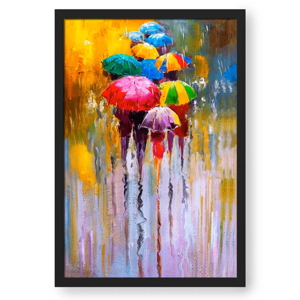 People with Umbrella Raining Colourful Artwork