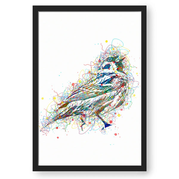 Colorful Sparrow Bird Line Art Framed