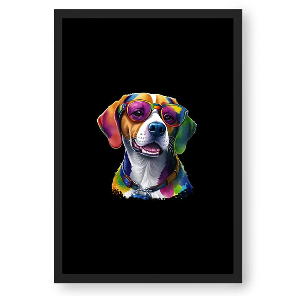 Colorful Dog With Glasses Framed Poster