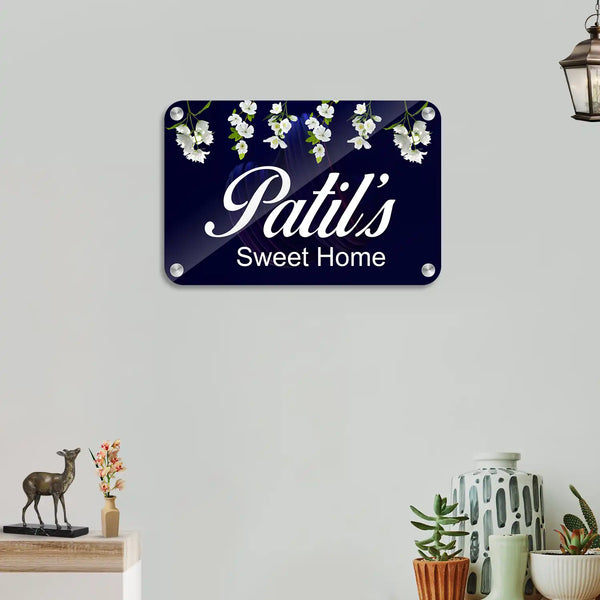 Blue Floral Acrylic Name Plate