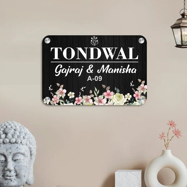 Black Floral Acrylic Name Plate