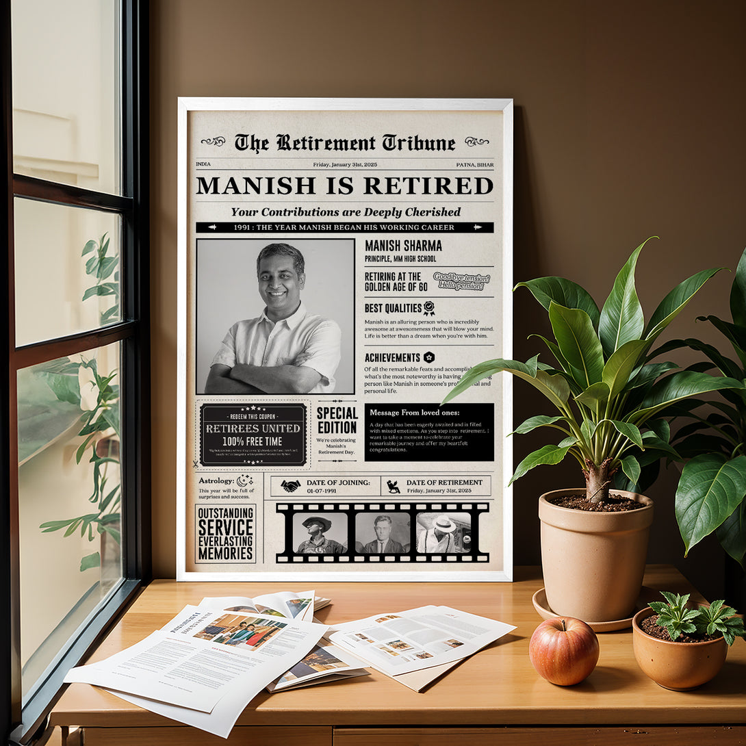 Customized Newspaper Style Retirement Artwork – Ritwikas