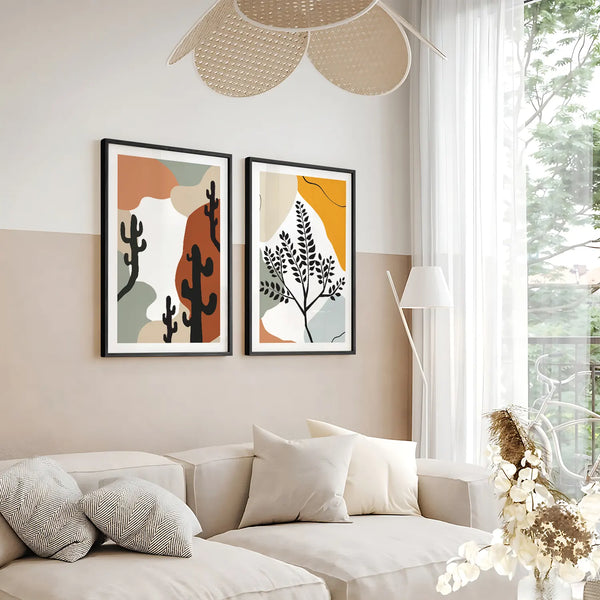 Desert Cactuses & Rocky Tropical BOHO Art- Set Of 2