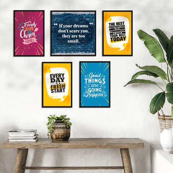 Friends, Family, Dreams Motivational Quote- Set of 5