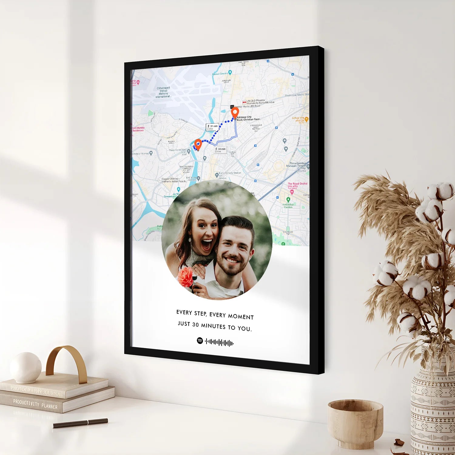 Personalized Long Distance Map Pictured Framed – Ritwikas