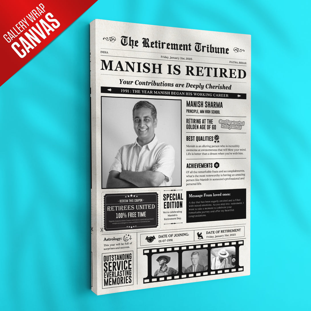 Customized Newspaper Style Retirement Artwork – Ritwikas