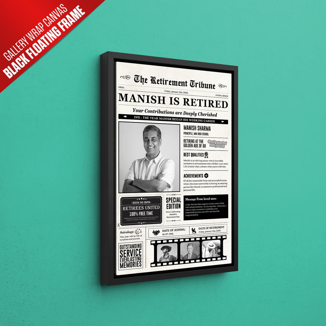 Customized Newspaper Style Retirement Artwork – Ritwikas