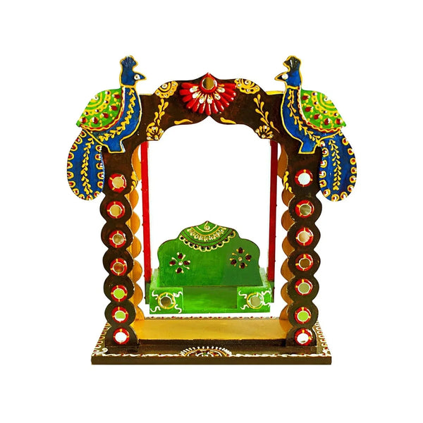 Black Green Peacock Theme Laddu Gopal Jhula