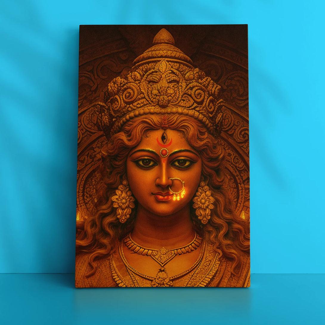 Artistic representation of Maa Durga in gallery wrap canvas style
