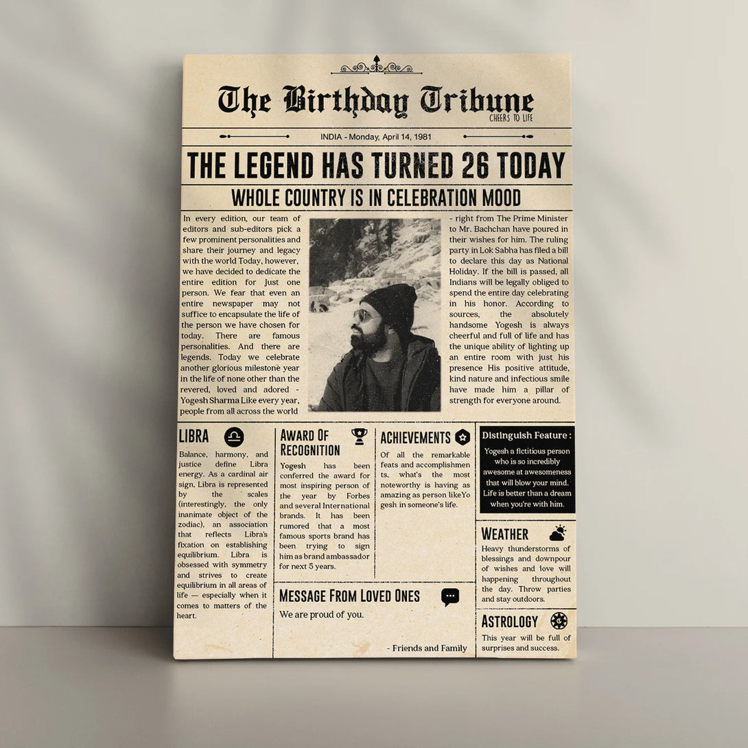 Canvas print digital newspaper artwork with custom photo
