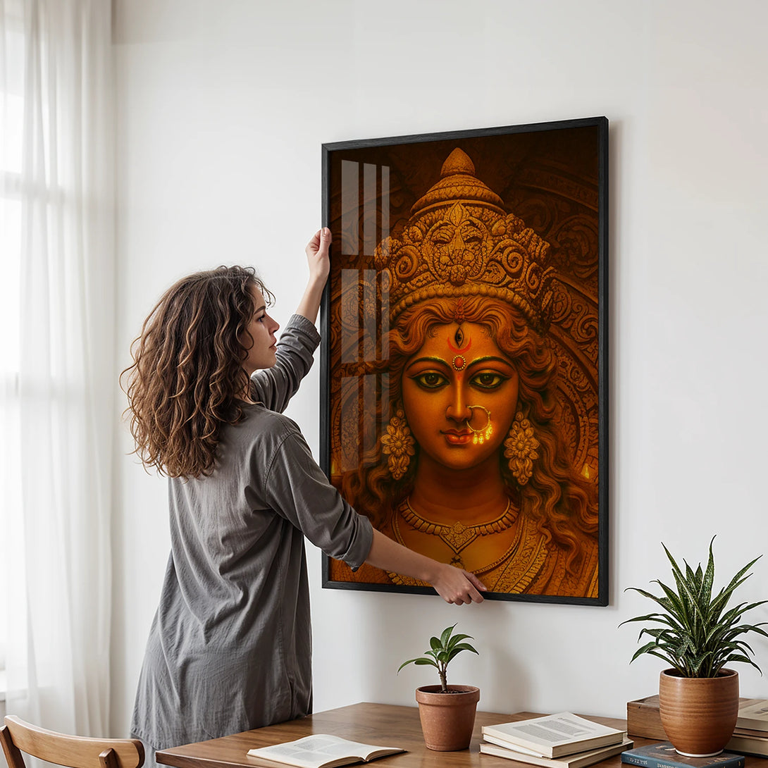 Colorful Maa Durga art with modern frame options
