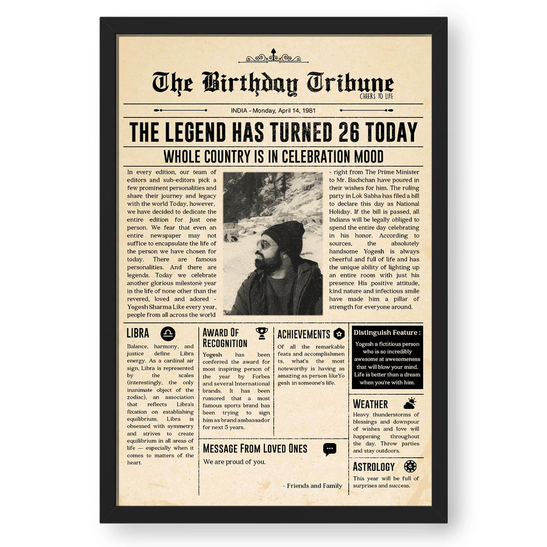  Custom digital newspaper artwork with friend's photo and story
