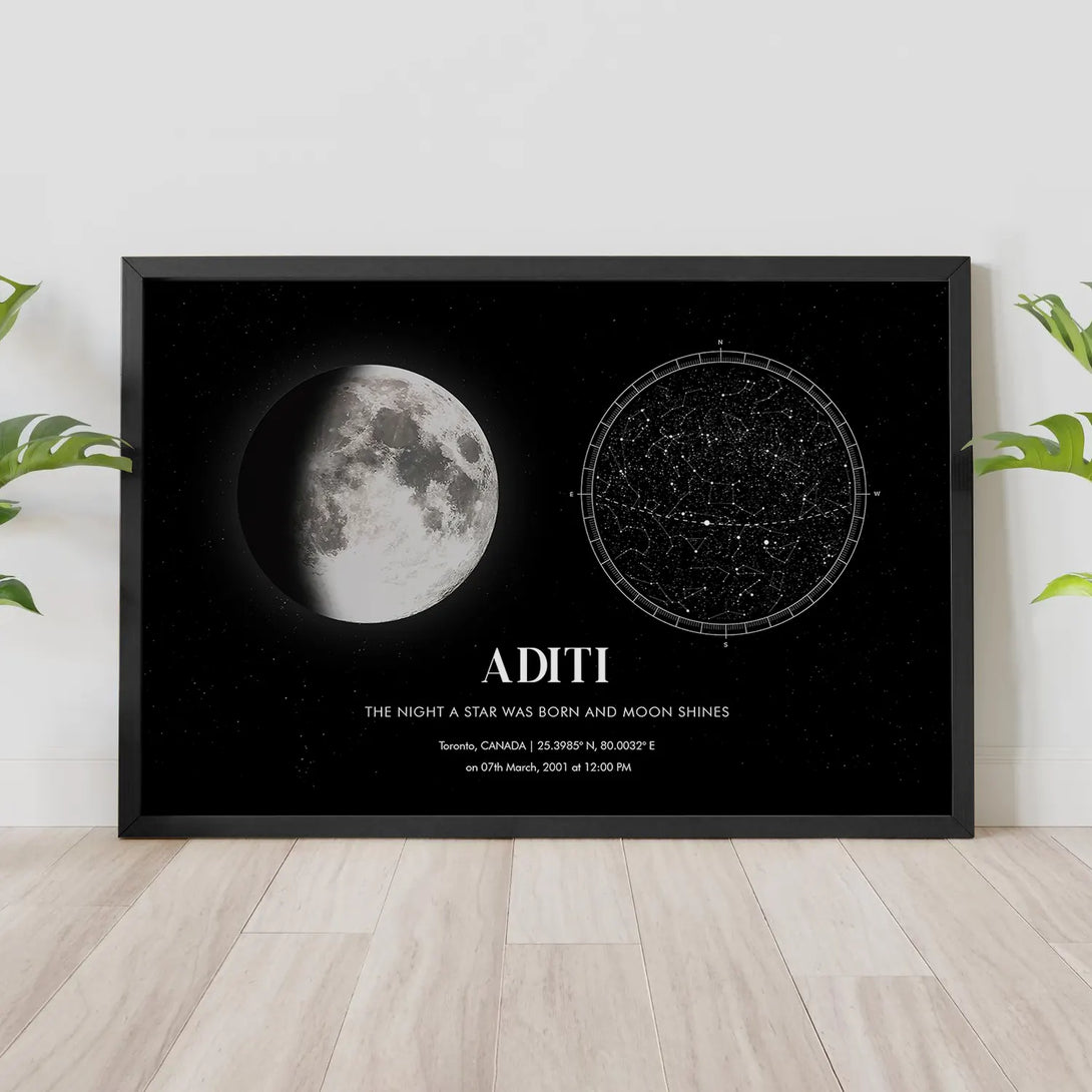 Personalized Zodiac And Stars Map With Moon Position – Ritwikas