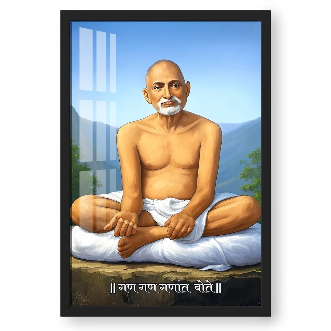 Divine Gajanan Maharaj Ji wall art in black frame for home decor