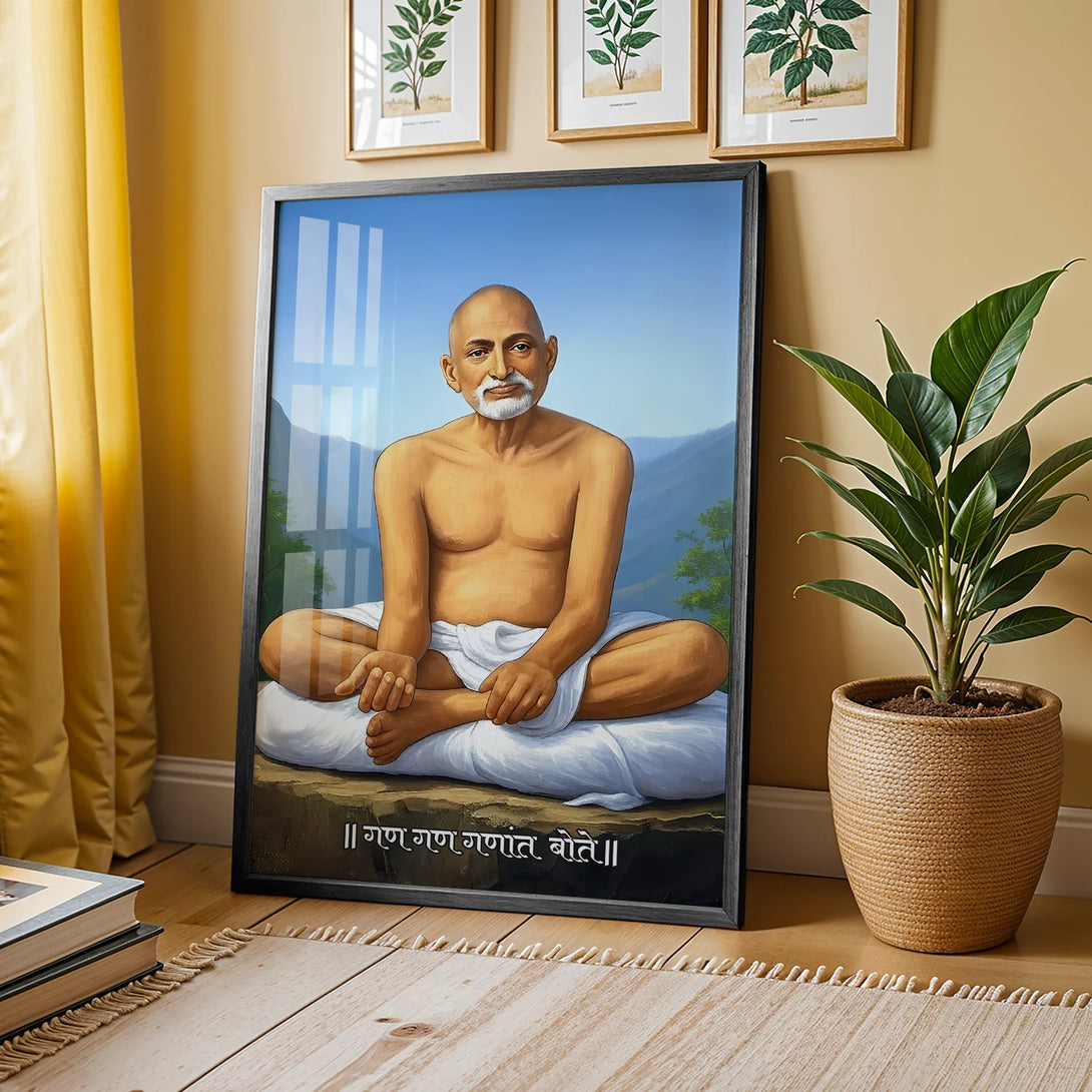Gajanan Maharaj Ji divine goddess art in black frame for home decor