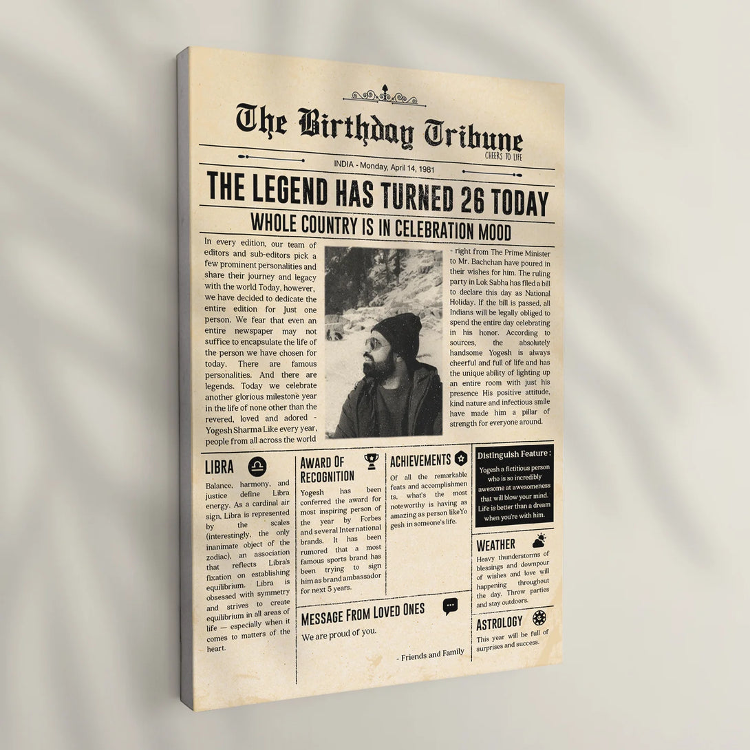  Gallery wrapped canvas newspaper design for birthday