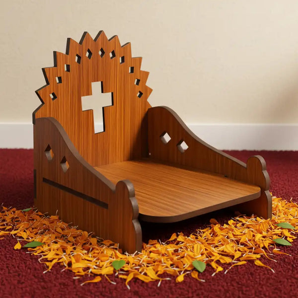 Wooden MDF Brown Singhasan Christ Cross Mandala Backdrop