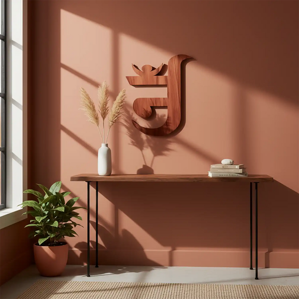 Wooden Jain Om Jainism Symbol Cutout Wall Hanging