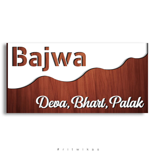 WaveCut 3D Wooden Nameplate – Dual Tone Design
