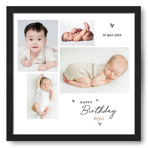 Personalized Baby's Birthday 4 Pictures Collage