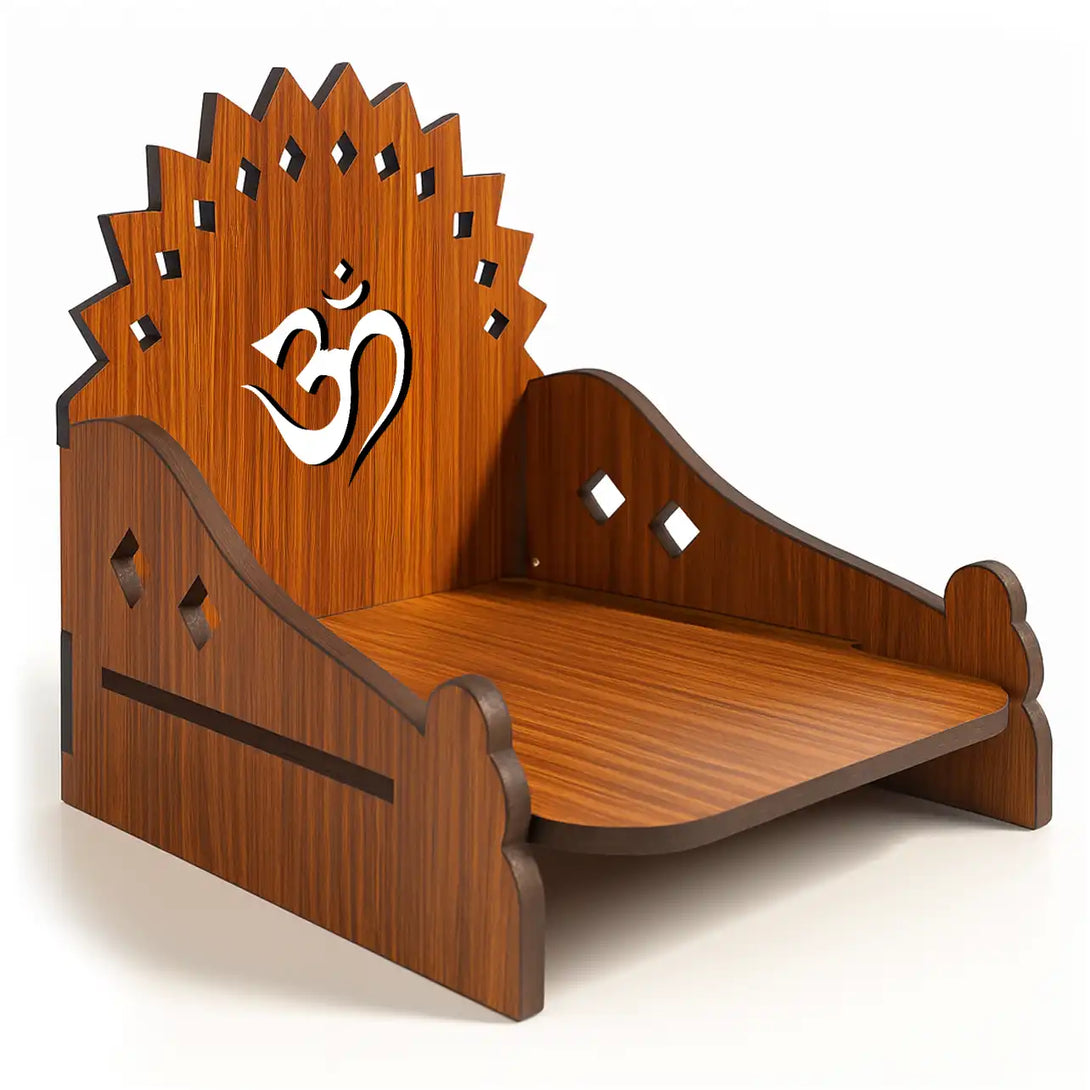 Wooden MDF Brown Singhasan with Om – Ritwikas