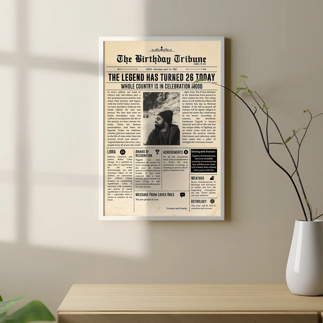 Personalized newspaper front page art gift for friend

