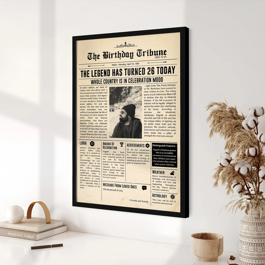  Personalized newspaper front page art gift for friend
