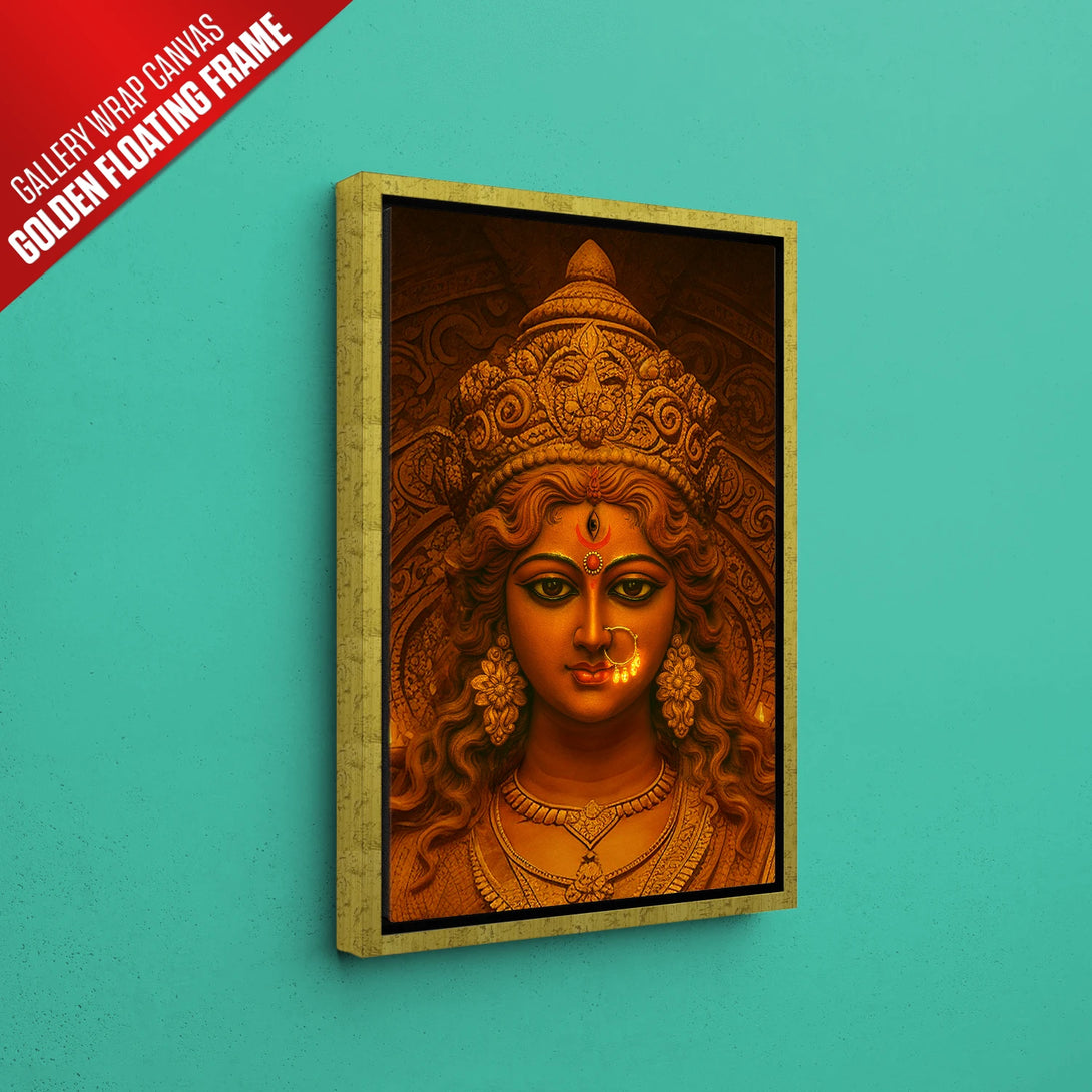 Premium gallery wrap canvas Golden floating Frame of Maa Durga for wall décor