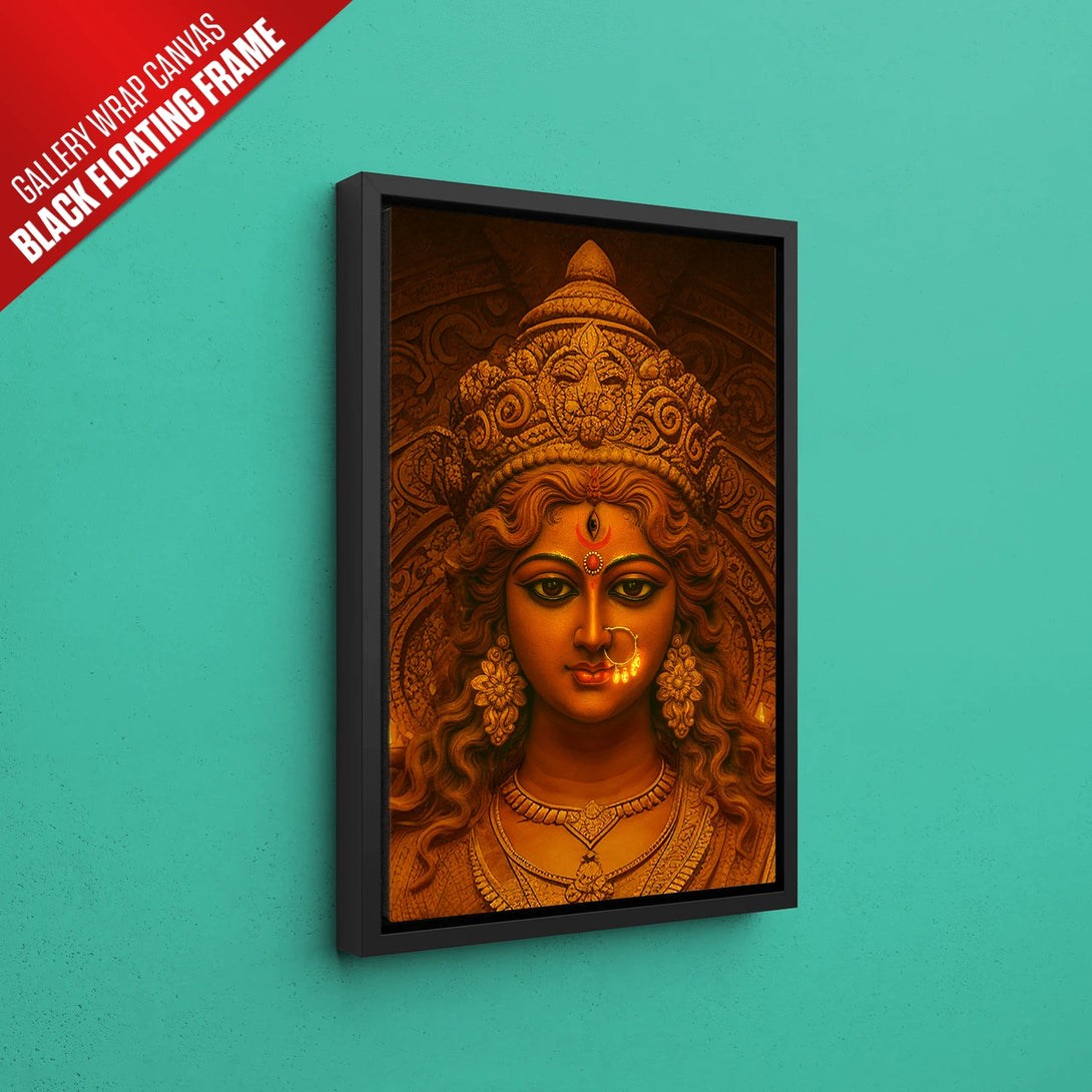 Premium quality Maa Durga canvas black floating fame print for gifting and décor