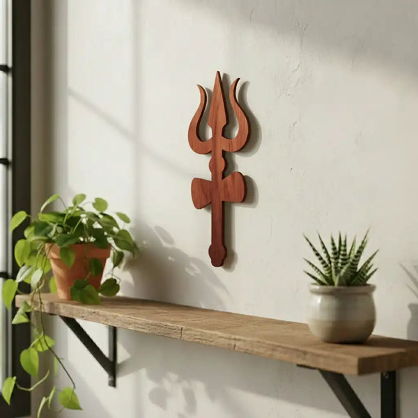 Shiva's Trishul & Damroo Wooden Wall Art