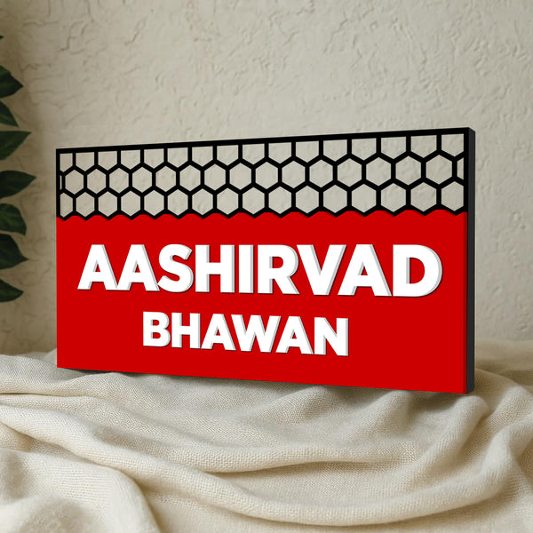 Modern 3D Acrylic Name Plate – White Letters on Red Background