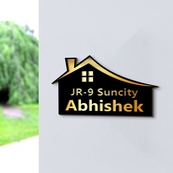 Custom House Name Plate – Golden Engraved Acrylic (3D Look)