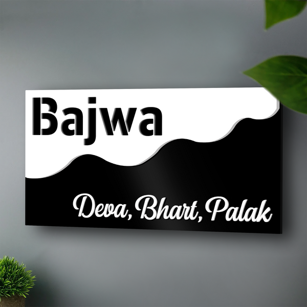 3D Acrylic Wave House Name Plate – Dual Layer Engraved & Pasted Letters