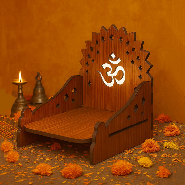 Wooden MDF Brown Singhasan with Om