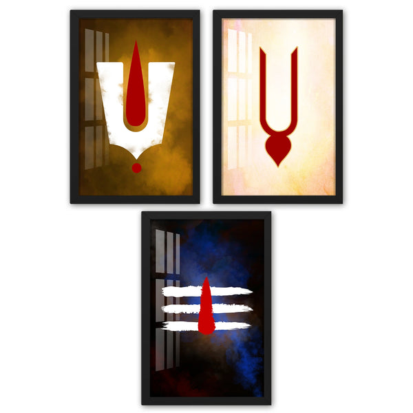 Shiva, Vishnu & Krishna Tilak Wall Painting (Set of 3)
