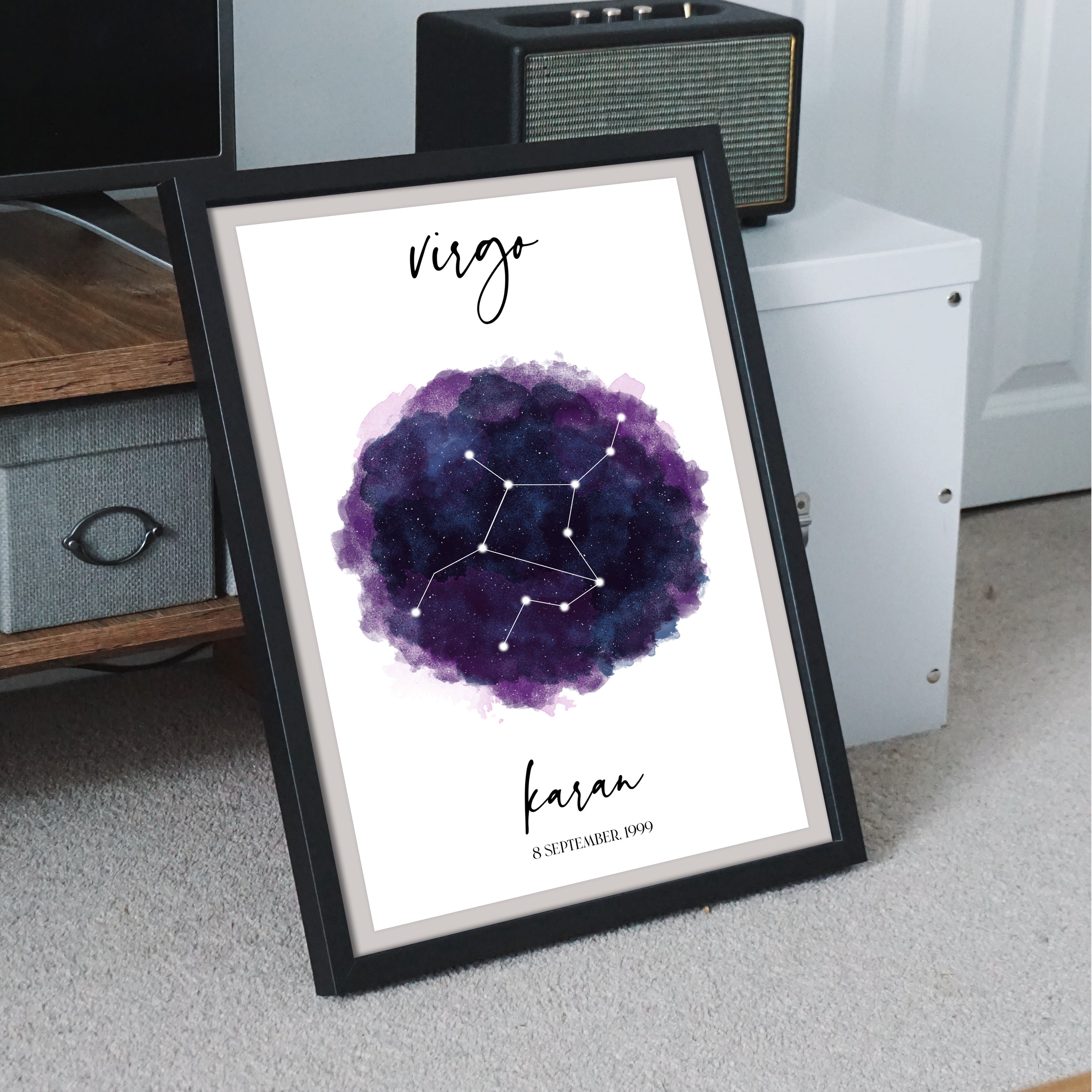 Personalized Zodiac And Stars Position Framed Digital Painting – Ritwikas